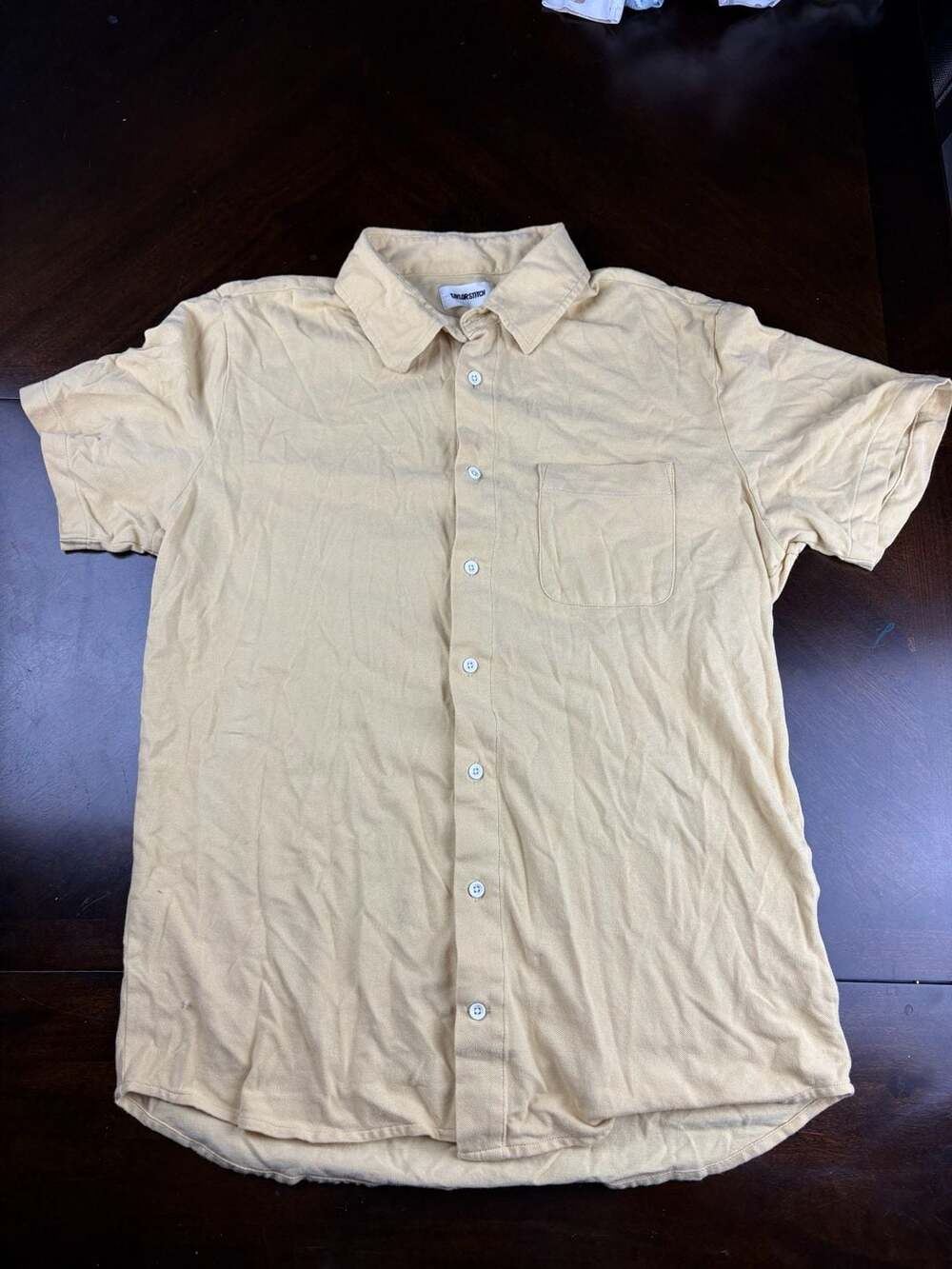 Taylor Stitch Men’s Medium Organic Cotton Short Sleeve Button Up Shirt Tan